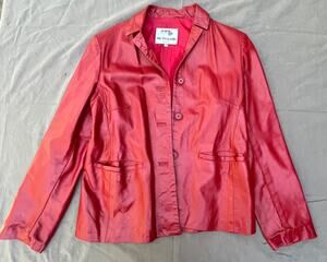 Vintage Italian Red Leather Jacket Moda Pelle Vera Pelle Women's Small Firenze